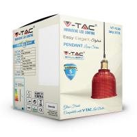 V-TAC VT-7150 PORTALAMPADA E27 PENDENTE VETRO ROSSO D145 LED3731 2