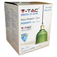 V-TAC VT-7150 PORTALAMPADA E27 PENDENTE VETRO VERDE D145 LED3734 2