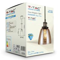 V-TAC VT-7140 PORTALAMPADA E27 PENDENTE VETRO AMBRA D140 LED3736 2