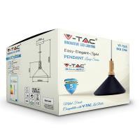 V-TAC VT-7535 PORTALAMPADA E27 PENDENTE LEGNO NERO D350 LED3764 2