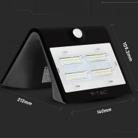 V-TAC VT-768 LAMPADA LED 3W SOLARE LUCE COMBINATA SENSORE PIR DI MOVIMENTO IP65 NERO LED7528 1