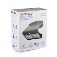 V-TAC VT-767-7 LAMPADA LED SOLARE A PARETE NERA 7W LUCE BIANCO NATURALE IP65 CON SENSORE PIR LED8279 3