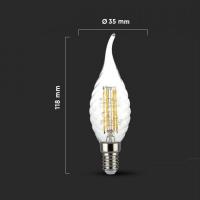 V-TAC VT-1995 LAMP. LED E14 4W FILAM. BIANCO NATURALE A FIAMMA TORTIG LED214431 1