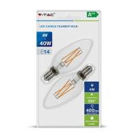V-TAC VT-2104 LAMPADINA LED E14 4W FIL. BIANCO CALDO A CANDELA 2 PEZZI LED7282 0
