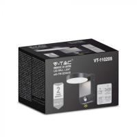 V-TAC VT-11020S LAMPADA LED PARETE NERA 17W BIANCO CALDO TONDA IP65 SENSORE CREPUSCOLARE PIR LED2956 1