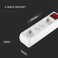 V-TAC VT-1117 MULTIPRESA BIANCA 4 PRESE E SPINA SCHUKO CON INTERRUTTORE LUMINOSO CAVO 1,5METRI LED8770 1