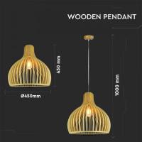 V-TAC VT-4453 PORTALAMPADA E27 PENDENTE LEGNO  LED40551 1