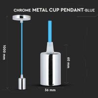V-TAC VT-7338 PORTALAMPADA E27 PENDENTE CROMO CORDONE BLU LED3783 1