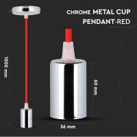 V-TAC VT-7338 PORTALAMPADA E27 PENDENTE CROMO CORDONE ROSSO LED3791 1