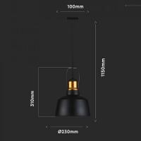 V-TAC VT-7422 PORTALAMPADA ALLUMINIO E27 PENDENTE NERO IP20 LED3728 1