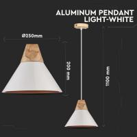 V-TAC VT-7425 PORTALAMPADA IN ALLUMINIO E27 PENDENTE LEGNO BIANCO LED3756 1