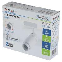 V-TAC VT-7715 LAMPADA LED TRACK BIANCO 4 CONTATTI 15W LUCE 3IN1 SMART DIMMERABILE LED1456 1