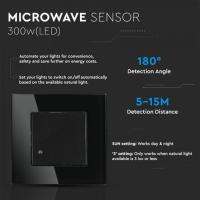 V-TAC VT-8084 SENSORE A MICROONDE NERO PARETE MAX 15 METRI LED15031 2