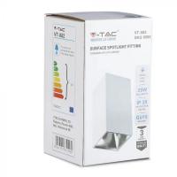 V-TAC VT-882 PORTALAMPADA SUPERFICIE SPOT GU10 QUADRATO COLORI BIANCO+CROMO LED8585 2