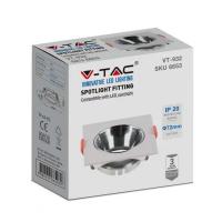 V-TAC VT-932 PORTALAMPADA INCASSO SPOT GU10 QUADRATO BIANCO+CROMO LED6653 1