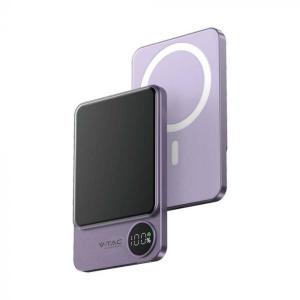 v-tac VT-50005 POWER BANK MAGNETICO WIRELESS MAGNETICO MAGSAFE ULTRA SOTTILE 5000MAH VIOLA LED7851