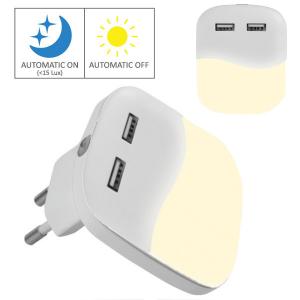 v-tac VT-84 LAMPADA LED 0,45W NOTTURNA QUADRATA CALDA PER PRESA 10A CON 2 USB SENSORE LED507