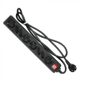 v-tac VT-1118 MULTIPRESA CON 8 PRESE E INTERRUTTORE LUMINIOSO CON SPINA SCHUKO NERO LED8773
