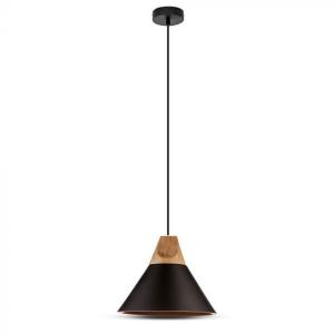 v-tac VT-7425 PORTALAMPADA IN ALLUMINIO E27 PENDENTE LEGNO NERO  LED3757