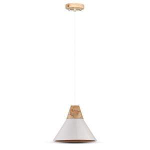 v-tac VT-7425 PORTALAMPADA IN ALLUMINIO E27 PENDENTE LEGNO BIANCO LED3756