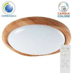 v-tac VT-8559 PLAFONIERA TONDA 30W/60W 3IN1 FINITURA LEGNO IP20 DIMMERABILE CON TELECOMANDO LED23586