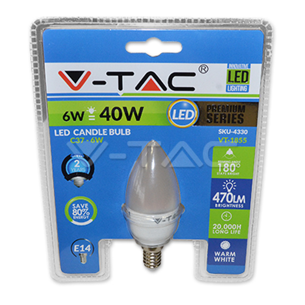 V-TAC VT-1855 LAMPADINA LED E14 6W CALDA A CANDELA BLISTER LED4330