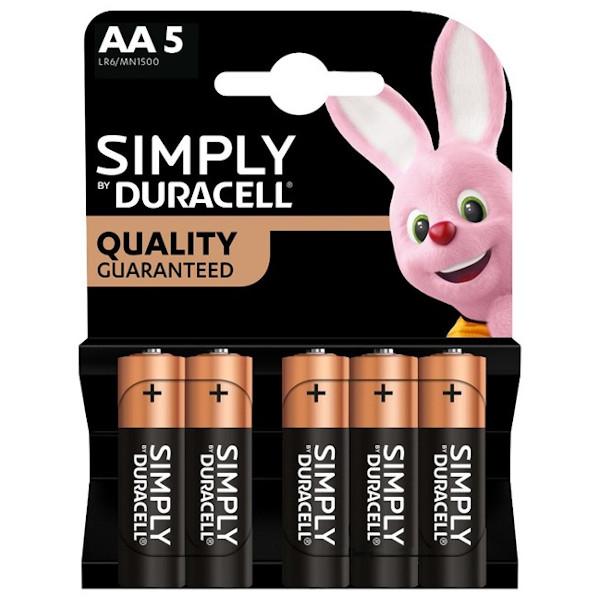 DURACELL LR6/MN1500 STILO AA SIMPLY - BLISTER 5 BATTERIE MELDU036 0