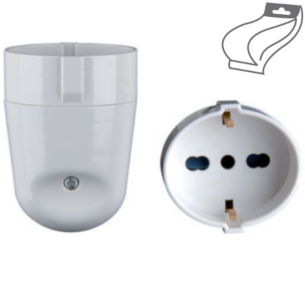 ECOVA  PRESA VOLANTE UNEL SCHUKO 16A E BIPASSO 10A/16A BIANCA ECO30019 0