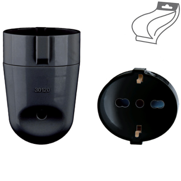 ECOVA  PRESA VOLANTE UNEL SCHUKO 16A E BIPASSO 10A/16A NERA ECO30020 0