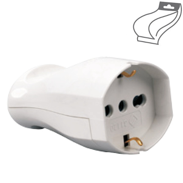 ECOVA  PRESA VOLANTE UNEL SCHUKO 16A E BIPASSO 10A/16A BIANCA ECO30185 0
