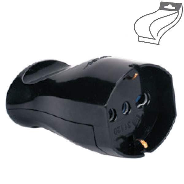 ECOVA  PRESA VOLANTE UNEL SCHUKO 16A E BIPASSO 10A/16A NERA ECO30187 0