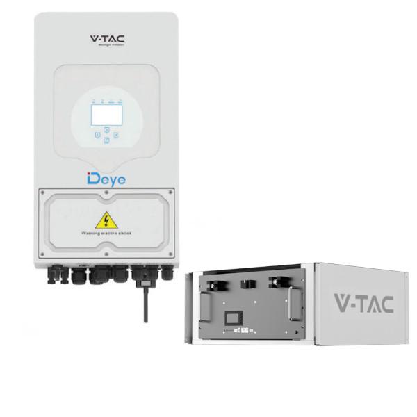 V-TAC SOLAR VT-KIT5D-1X9 KIT FOTOVOLTAICO MONOFASE INVERTER DEYE V-TAC 5KW CON ACCUMULO9,6KW CON RACK LEDKIT5D-1X9R 0