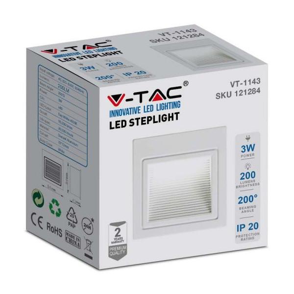 V-TAC VT-1143  SEGNAPASSO LED BIANCO 3W BIANCO NATURALE QUADRATO IP20 LED121284