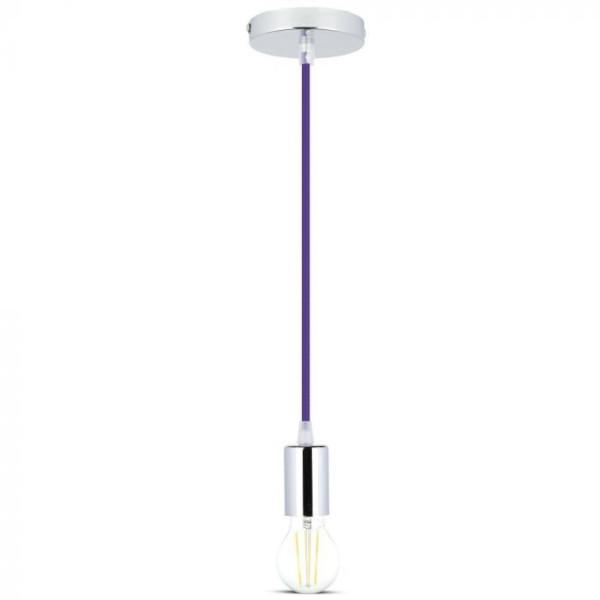 V-TAC VT-7338 PORTALAMPADA E27 PENDENTE CROMO CORDONE VIOLA LED3790 0